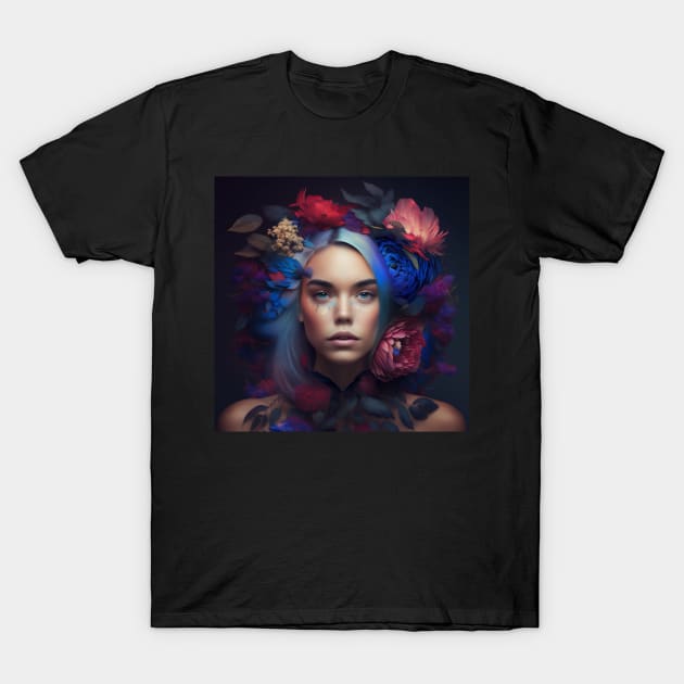 Girl with blue hair and flowers T-Shirt by SM
